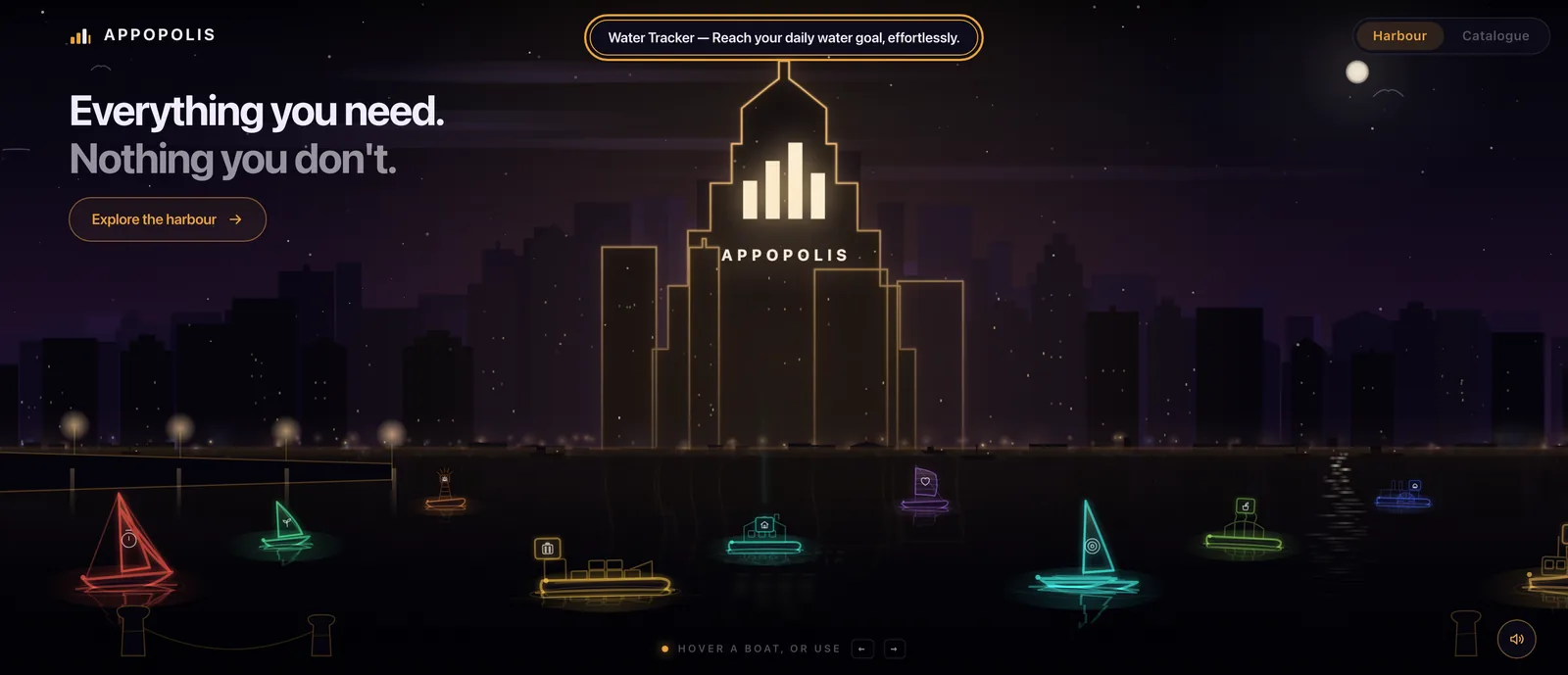 Pressing Tab on the Appopolis homepage reveals a visible amber pill reading 